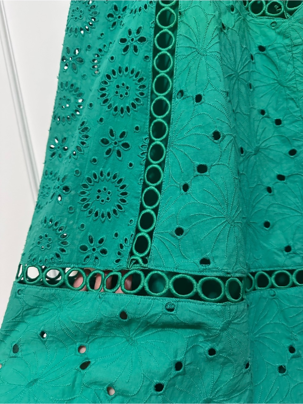 ASOS green cotton floral eyelet maxi sundress e/ cutouts - size 14 - Picture 8 of 12
